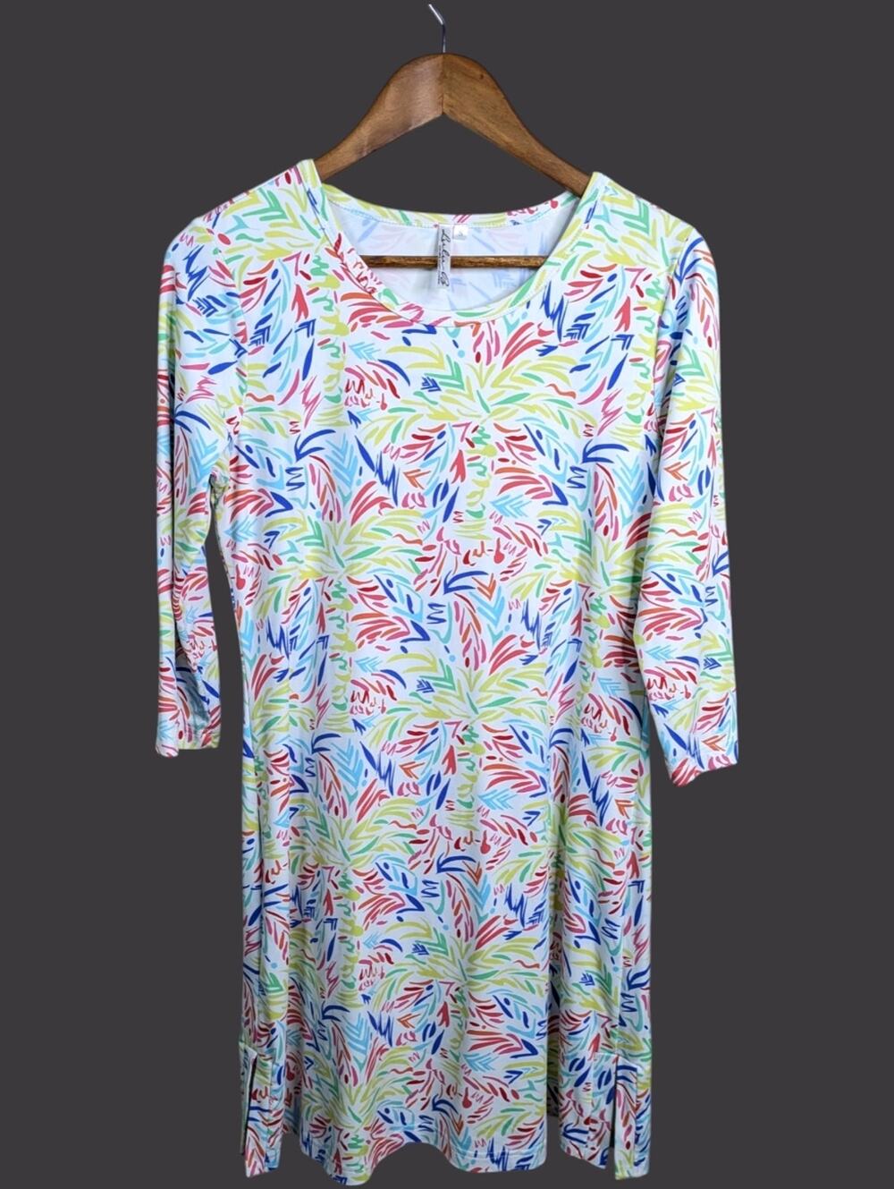 Lulu B Travel Dress Small Multicolor Pattern UPF 50 Pullover Scoop Neck Resort